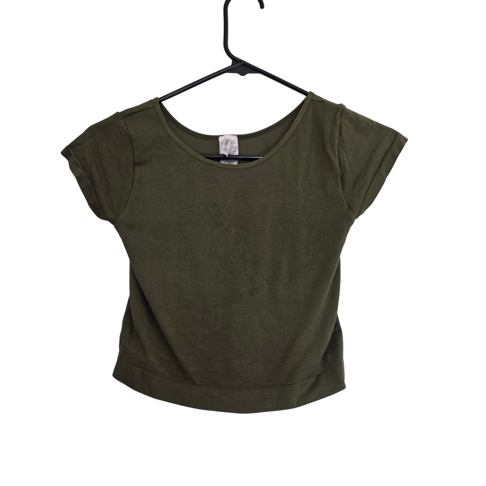 Prime Cut Olive Green‎ Scoop Neck Crop Top Short Sleeve One Size